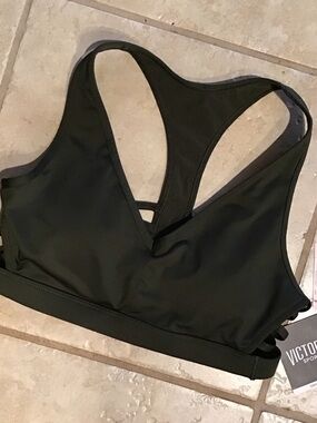 NWT Victoria's Secret Dark Olive Strappy Racerback Sports Bra